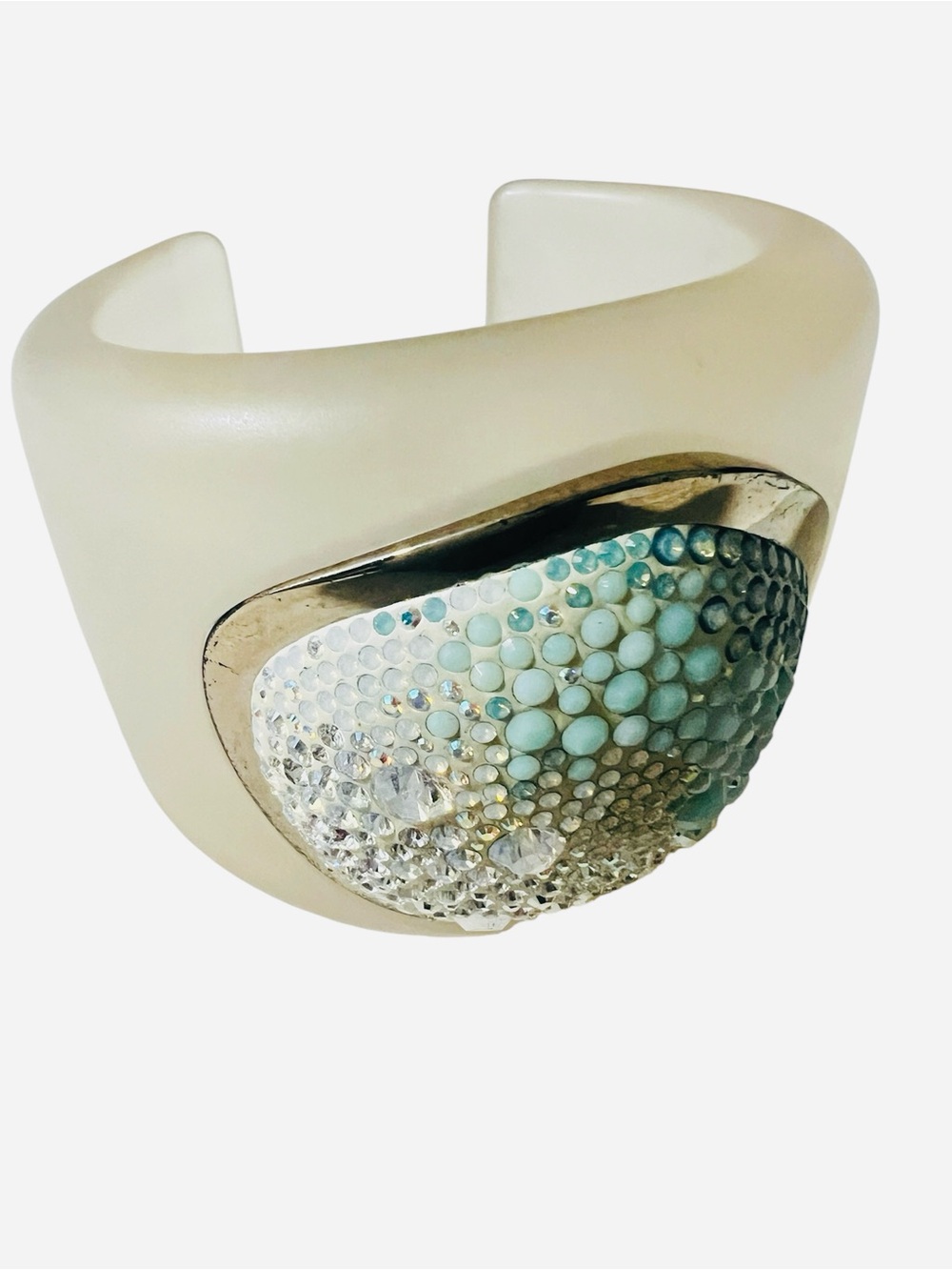 Vintage & Collectible Swarovski Jeweled Lucite Matte Plexiglass Cuff Bracelet